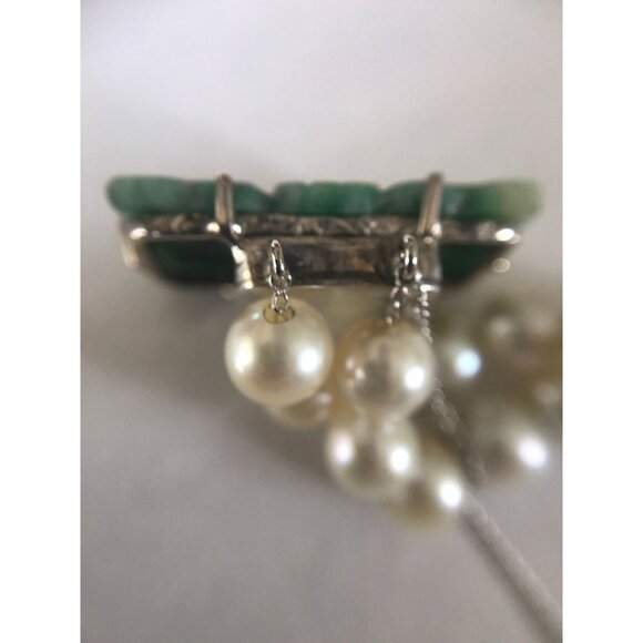 1940's Double Strand Pearl Bracelet With Jadeite Clasp In 14 Karat White Gold - Picture 4 of 10